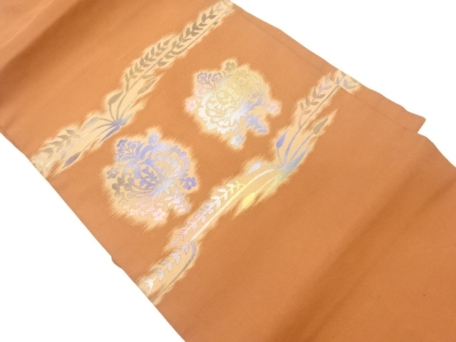 リサイクル　草花模様織出し名古屋帯